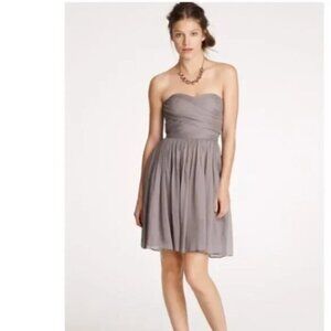 J. Crew Arabelle Gray 100% Silk Chiffon Strapless Bridesmaid Cocktail Dress Sz 8